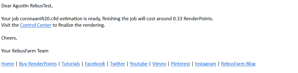 E-Mail stating the estimated costs for the render farm E-Mail stating the estimated costs for the render farm