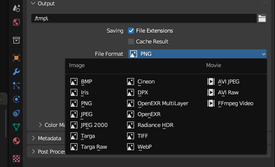 Blender image format selection