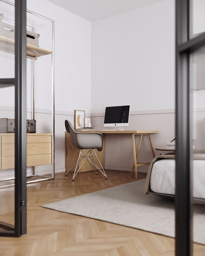 RebusFarm Making-of with Arnaldo Morales Archviz of desk in bedroom at day time