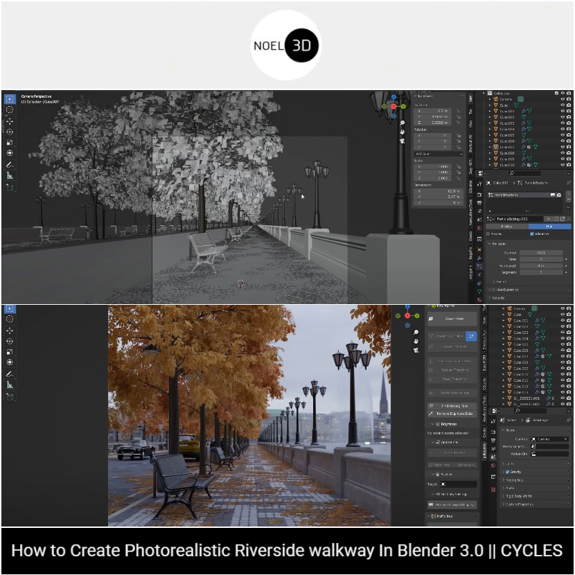 Noel-3D - Creating a photorealistic riverside walkway scene in Blender 3.0 Noel-3D - Creating a photorealistic riverside walkway scene in Blender 3.0