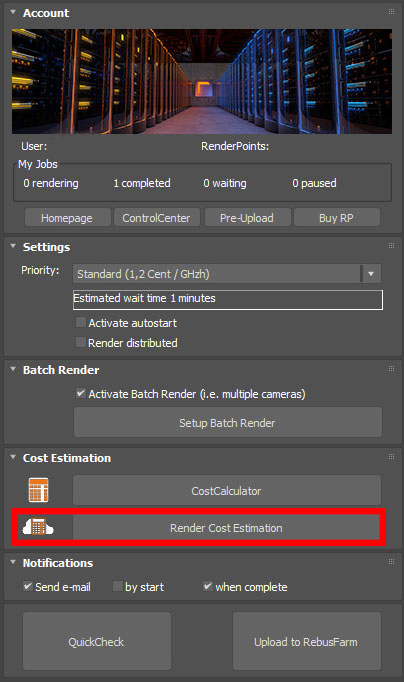 Estimación de costos de render en el software Farminizer de la granja de renderizado